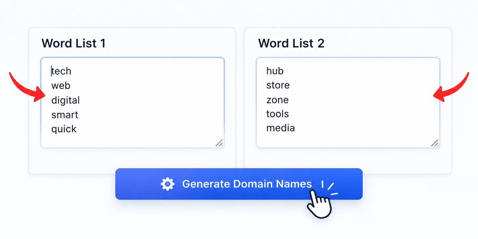 Entering keywords into the Domain Name Generator